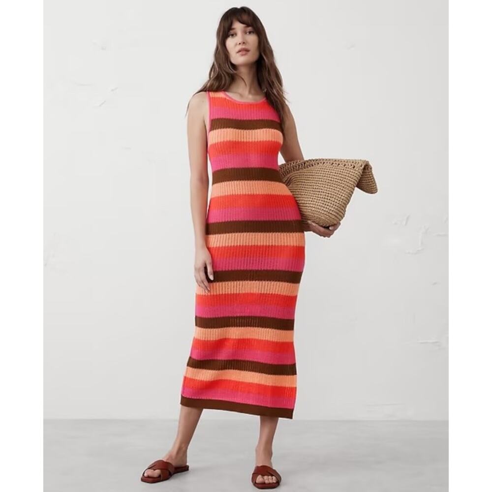 New $120 BANANA REPUBLIC Open-Stitch Midi Sweater Knit Dress Striped Pool Beach - Picture 14 of 14